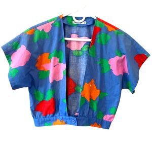 Vintage 80s Guy Laroche One Button Top/Jacket Floral France F 40, USA Medium